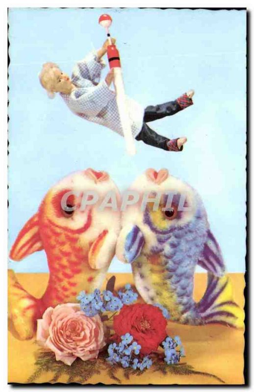 Postcard Modern Doll Fish Flowers