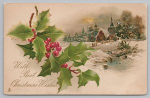 Holiday~Christmas~TUCK~Church~Holly~Chromographed In Bavaria~Gold~PM 1904 PC