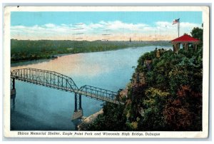 1938 Shiras Memorial Shelter Wisconsin High Bridge View Dubuque Iowa IA Postcard