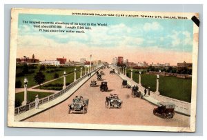 Vintage 1920's Postcard Dallas Oak Cliff Viaduct Antique Autos Dallas Texas
