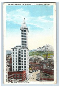 c1910s The Two Sentries, Smith Building, Seattle, USA. Postcard F117E