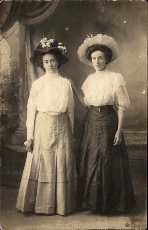 Pretty Women in Studio Big Hats - Anderson Missouri MO Real Photo Postcard