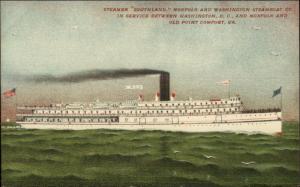 Steamer Ship Southland Norfolk & Western Steamboat Co DC Norfolk Postcard