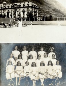 Unidentified Childrens Antique Tennis Club 2x Old Real Photo Postcard