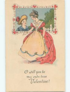 Unused Pre-Linen valentine PRETTY GIRL IN RED AND ORANGE DRESS k9387