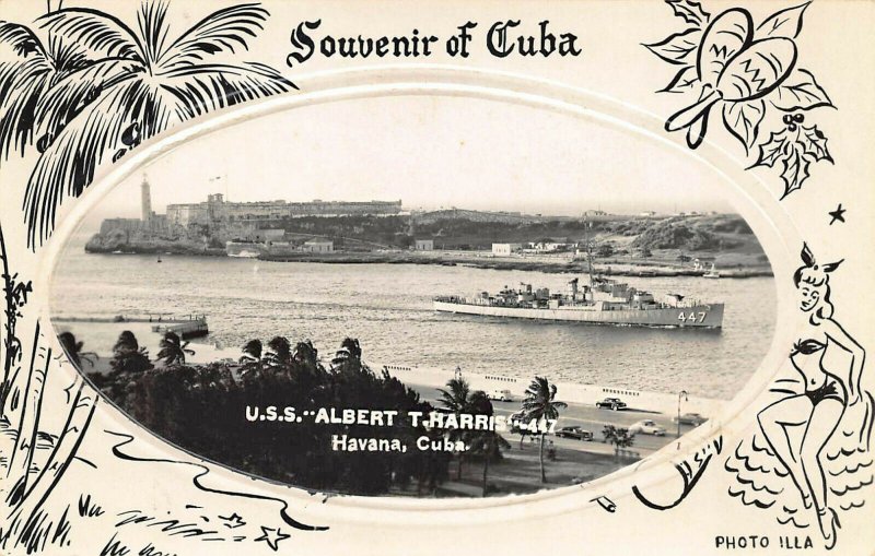 Havana Cuba U. S. S. Albert T. Harris Navy Ship..447 Real Photo Postcard