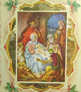 Mid Century Modern Holy Family Christmas Greeting Card Vintage Diecut Baby Jesus