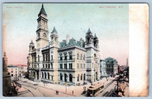 Pre-1907 BALTIMORE MD POST OFFICE TROLLEY CARS TRACKS PUBLISHER RINN POSTCARD