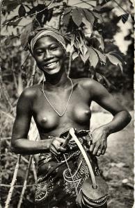 chad, Beautiful Nude Woman Singer with Instrument, Black Africa (1956) RPPC