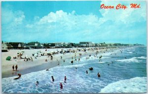 Postcard - View of the beach and boardwalk looking north - Ocean City, Maryland