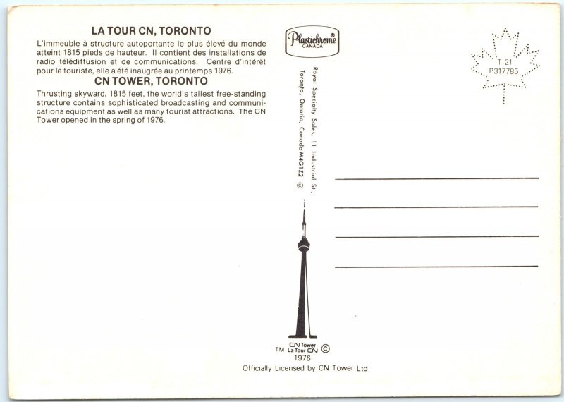 c1970s Toronto, Canada CN Tower Skyline Lake Ontario View Chrome 4x6 PC M17