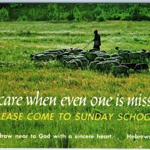 Retro Christian Sunday School Church Advertising Postcard Sheep Bible Quote A209