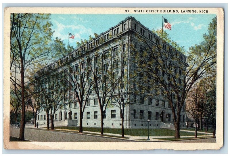 c1920 State office Building Exterior Street Lansing Michigan MI Vintage Postcard