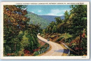 Ligonier Pennsylvania Postcard Lincoln Highway Through Ligonier Mountains c1940s