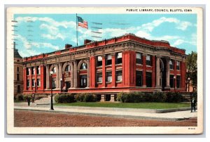 Publc Library Building Council Bluffs Iowa IA LInen Postcard N24