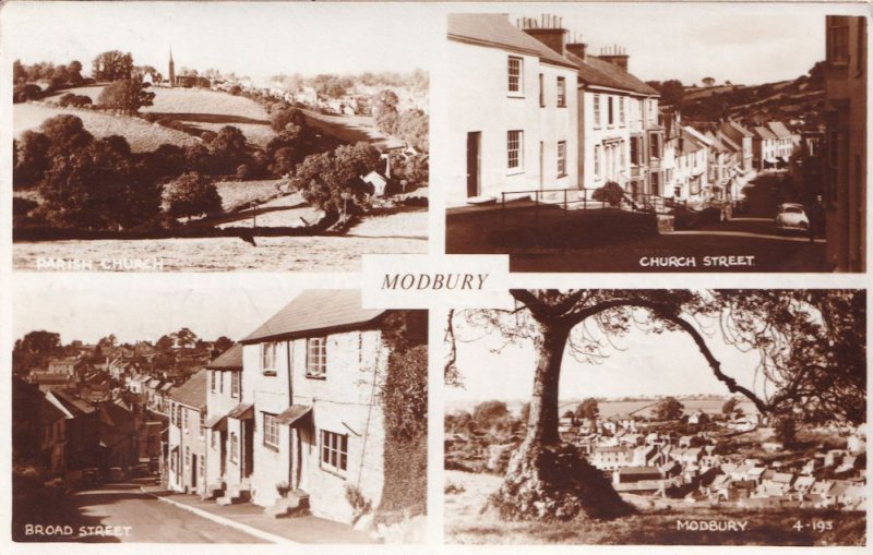 Modbury Devon 4x Real Photo Church Broad Street Postcard