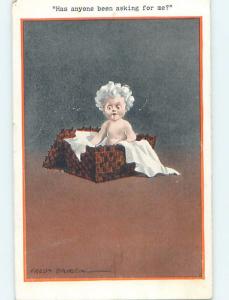 Pre-Linen signed FRED SPURGIN - CHILD SITTING IN A BASKET HL2872