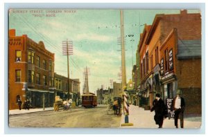 C. 1910 Ashmun St Downtown Trolley Signs Soo, MI Postcard F58 