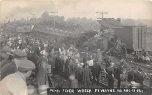 J63/ Fort Wayne Indiana RPPC Postcard c1910 Penn Flyer Railroad Wreck 142