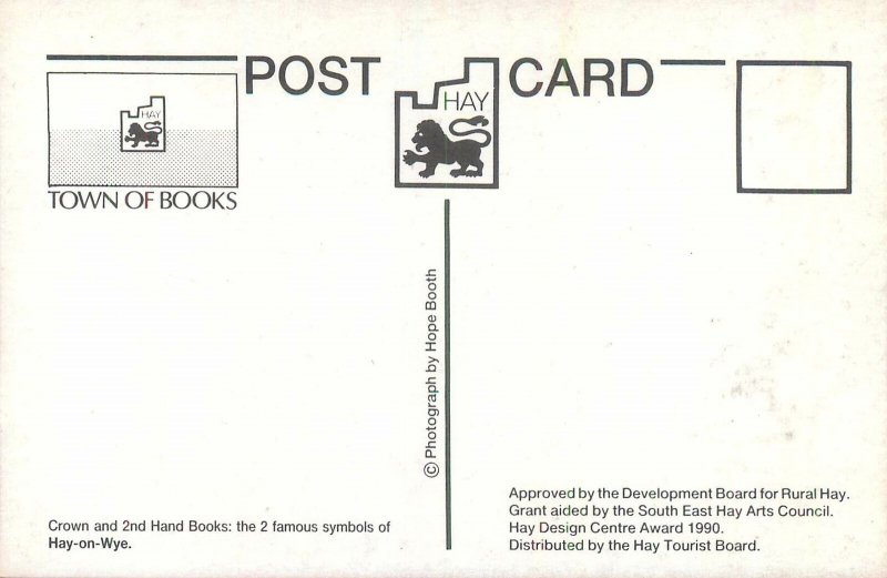 Postcard Hay-on-Wye famous symbols Crown and 2nd-hand books