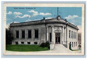 1918 Entrance to Public Library Waukegan Illinois IL Posted Antique Postcard