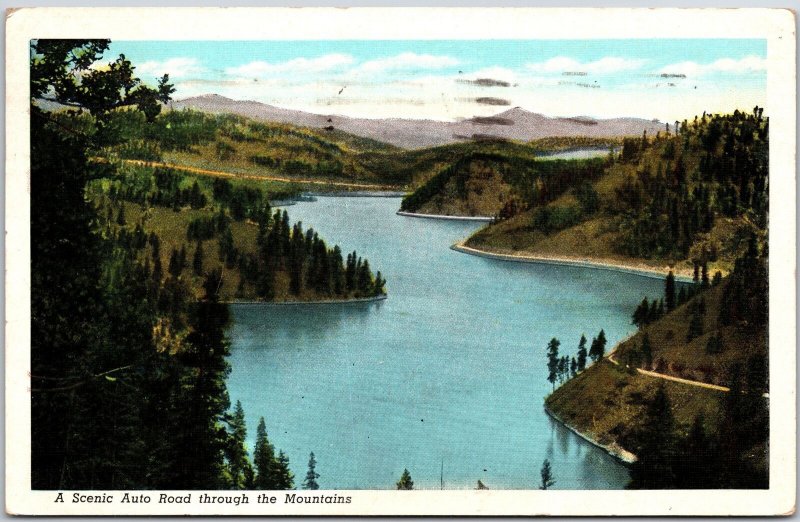 Idaho ID, 1940 Auto Road Through Mountains, Bay, Lake Coeur D'Alene, Postcard