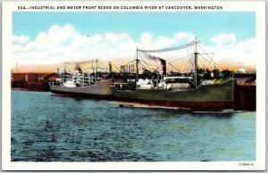 Vancouver Washington, Industrial & Water Front Scene On Columbia River, Postcard