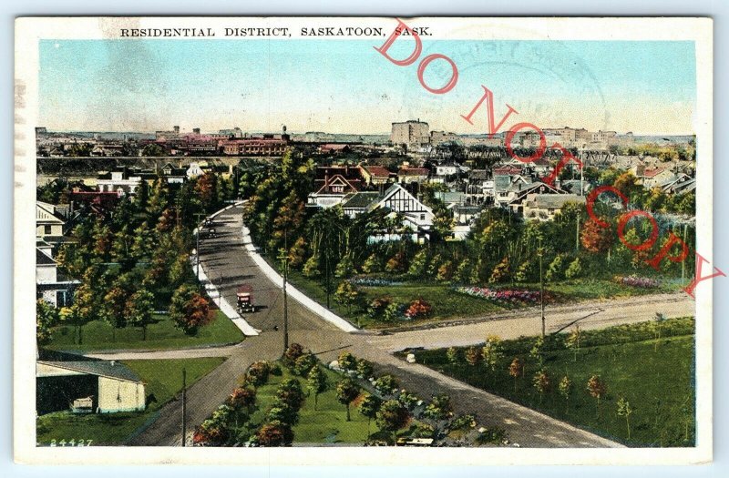 1928 Saskatoon, Saskatchewan Residential Litho Photo Postcard Birdseye View A30