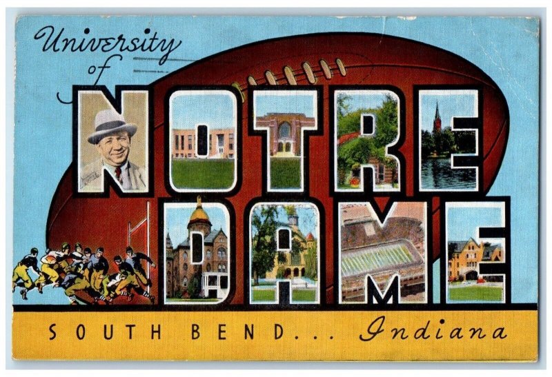 South Bend Indiana IN Postcard University Notre Dame Large Letters 1947 Vintage