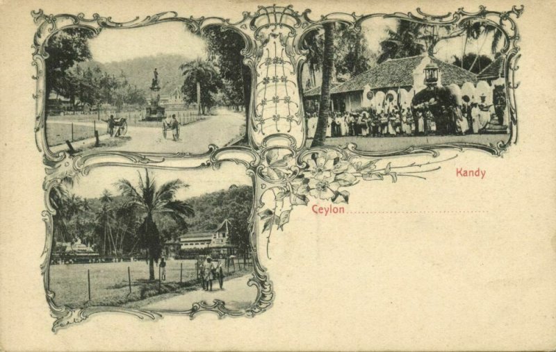 ceylon, KANDY, Procession with Elephant, Street Scene (1910s) Multiview Postcard