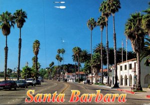 California Santa Barbara Greetings Showing Cabrillo Boulevard Looking West 1996