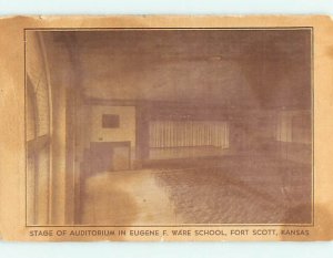 Unused Linen AUDITORIUM STAGE IN HIGH SCHOOL Ft. Fort Scott Kansas KS v4236