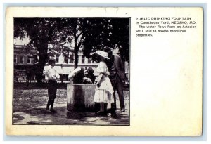1911 Public Drinking Fountain in Courthouse Yard, Nesho MO Postcard
