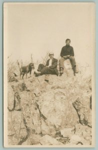 RPPC 2 Men, 1 w/Cigarette Holder, Camera, Derby~Female Black Lab w/Muzzle c1916