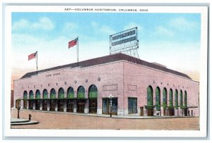 c1940's Columbus Auditorium Building US Flags Entrance Columbus Ohio OH Postcard