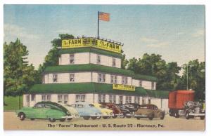 Farm Restaurant Florence PA ca 1945 Vintage Linen Postcard