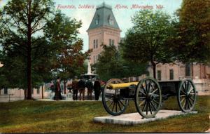 Wisconsin Milwaukee Soldiers Home Fountain & Cannon 1910