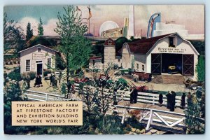 c1939 New York Postcard Firestone Farming World Tomorrow Ground Grip Tire Farm