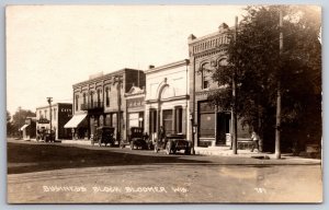 Bloomer Wisconsin~Business Block~Drug Store~City Livery~Vintage Autos~c1910 RPPC