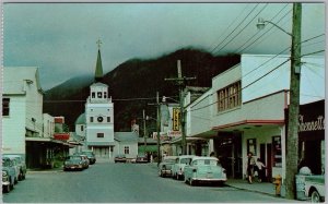 Sitka Alaska Postcard St. Michael Cathedral Main Street Scene Emil Muench H83