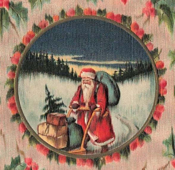 c1910 Christmas Santa Claus Snow Sled Sack Embossed Germany P113 