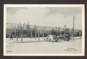 MONAHANS TEXAS HIGH SCHOOL BUILDING OLD CARS VINTAGE POSTCARD