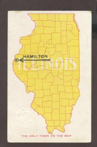 HAMILTON ILLINOIS MAP VINTAGE POSTCARD