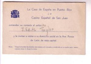 SS Coamo 1937 Cruise Ship San Juan, Puerto Rico Casino Invitation,