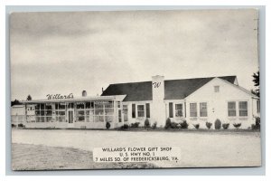 Vintage 1950's Postcard Willard's Flower Gift Shop Hwy 1 Fredericksburg Virginia