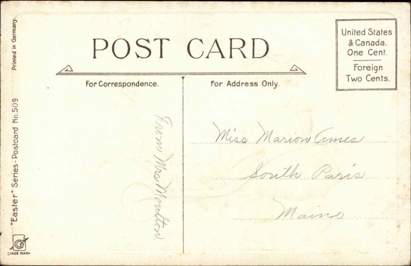 Easter Children Wheelbarrow Hen Chicks Embossed c1900s-10s Postcard