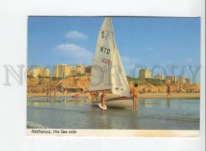 435652 ISRAEL Nethanya Sea side yaht children Old RPPC