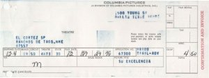 Dennis Hopper ORIGINALLY Owned Su Excelencia Film Receipt