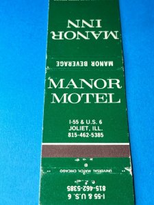 Vintage Matchbook Cover Manor Motel Inn Joliet, Illinois MB165
