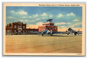 Vintage 1940's Postcard Municipal Airport & US Weather Bureau Omaha Nebraska